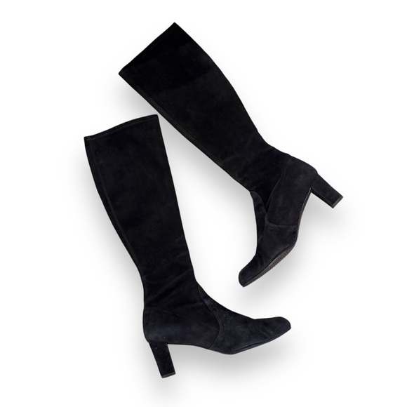 Stuart Weitzman Chicboot Black Suede Block Heel Knee High Boots‎ Sz 8W - Picture 1 of 16